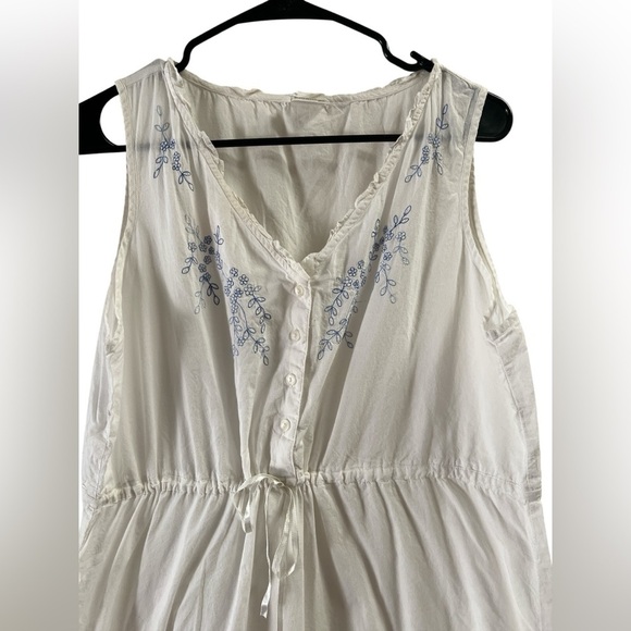 White midi vintage blue floral embroidered maxi dress cottage core - Picture 2 of 4